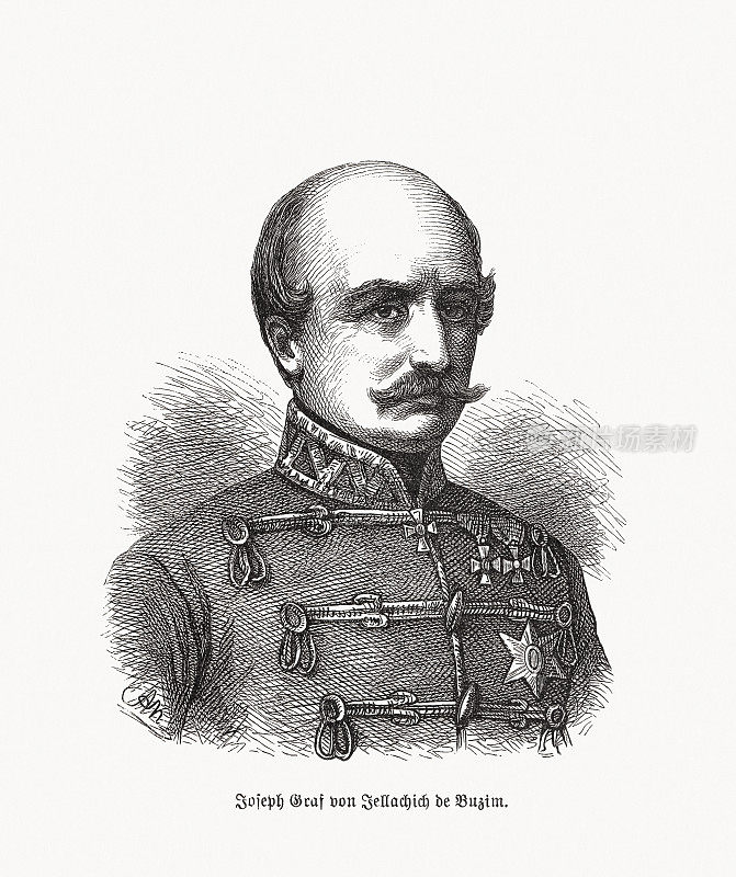 Josip Jela?i?(1801-1859)，克罗地亚将军，木刻，1893年出版